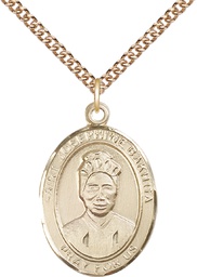 [7360GF/24GF] 14kt Gold Filled Saint Josephine Bakhita Pendant on a 24 inch Gold Filled Heavy Curb chain