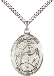 [7361SS/24SS] Sterling Silver Saint Edwin Pendant on a 24 inch Sterling Silver Heavy Curb chain