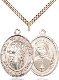[7366SPGF/24GF] 14kt Gold Filled Divina Misericordia Pendant on a 24 inch Gold Filled Heavy Curb chain