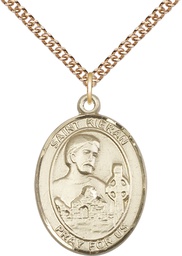 [7367GF/24GF] 14kt Gold Filled Saint Kieran Pendant on a 24 inch Gold Filled Heavy Curb chain