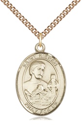 [7367GF/24GF] 14kt Gold Filled Saint Kieran Pendant on a 24 inch Gold Filled Heavy Curb chain