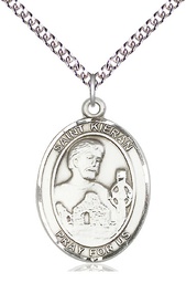 [7367SS/24SS] Sterling Silver Saint Kieran Pendant on a 24 inch Sterling Silver Heavy Curb chain