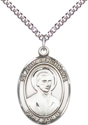[7370SS/24SS] Sterling Silver Saint John Berchmans Pendant on a 24 inch Sterling Silver Heavy Curb chain