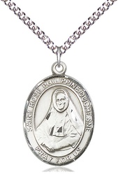 [7371SS/24SS] Sterling Silver Saint Rose Philippine Pendant on a 24 inch Sterling Silver Heavy Curb chain