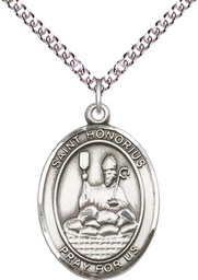 [7376SS/24SS] Sterling Silver Saint Honorius Pendant on a 24 inch Sterling Silver Heavy Curb chain