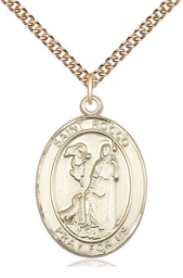 [7377GF/24GF] 14kt Gold Filled Saint Rocco Pendant on a 24 inch Gold Filled Heavy Curb chain