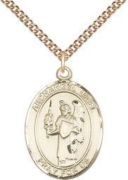 [7378GF/24GF] 14kt Gold Filled Saint Uriel the Archangel Pendant on a 24 inch Gold Filled Heavy Curb chain