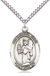 [7378SS/24SS] Sterling Silver Saint Uriel the Archangel Pendant on a 24 inch Sterling Silver Heavy Curb chain