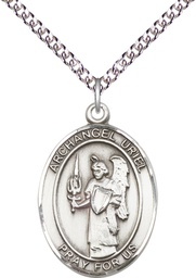 [7378SS/24SS] Sterling Silver Saint Uriel the Archangel Pendant on a 24 inch Sterling Silver Heavy Curb chain