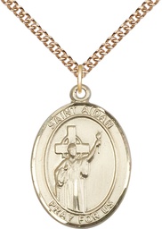 [7381GF/24GF] 14kt Gold Filled Saint Aidan of Lindesfarne Pendant on a 24 inch Gold Filled Heavy Curb chain