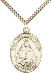 [7382GF/24GF] 14kt Gold Filled Saint Theodora Pendant on a 24 inch Gold Filled Heavy Curb chain