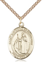 [7385GF/24GF] 14kt Gold Filled Saint Raymond of Penafort Pendant on a 24 inch Gold Filled Heavy Curb chain