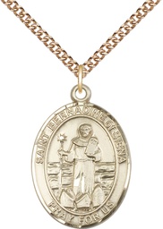 [7387GF/24GF] 14kt Gold Filled Saint Bernadine of Sienna Pendant on a 24 inch Gold Filled Heavy Curb chain