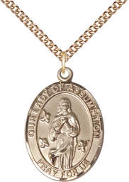 [7388GF/24GF] 14kt Gold Filled Our Lady of Assumption Pendant on a 24 inch Gold Filled Heavy Curb chain