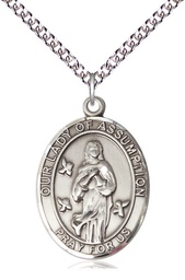 [7388SS/24SS] Sterling Silver Our Lady of Assumption Pendant on a 24 inch Sterling Silver Heavy Curb chain