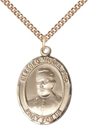 [7389GF/24GF] 14kt Gold Filled Blessed Miguel Pro Pendant on a 24 inch Gold Filled Heavy Curb chain