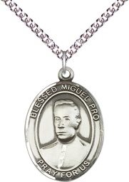 [7389SS/24SS] Sterling Silver Blessed Miguel Pro Pendant on a 24 inch Sterling Silver Heavy Curb chain