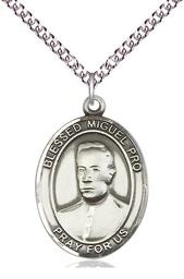 [7389SS/24SS] Sterling Silver Blessed Miguel Pro Pendant on a 24 inch Sterling Silver Heavy Curb chain