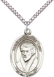 [7393SS/24SS] Sterling Silver Saint Peter Canisius Pendant on a 24 inch Sterling Silver Heavy Curb chain