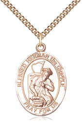 [7403GF/24GF] 14kt Gold Filled Blessed Herman the Cripple Pendant on a 24 inch Gold Filled Heavy Curb chain