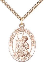 [7403GF/24GF] 14kt Gold Filled Blessed Herman the Cripple Pendant on a 24 inch Gold Filled Heavy Curb chain