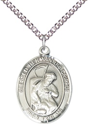 [7403SS/24SS] Sterling Silver Blessed Herman the Cripple Pendant on a 24 inch Sterling Silver Heavy Curb chain