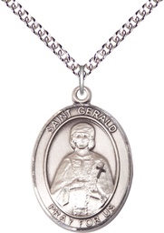 [7404SS/24SS] Sterling Silver Saint Gerald Pendant on a 24 inch Sterling Silver Heavy Curb chain