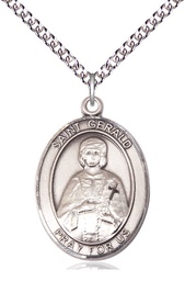 [7404SS/24SS] Sterling Silver Saint Gerald Pendant on a 24 inch Sterling Silver Heavy Curb chain