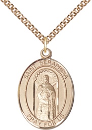 [7405GF/24GF] 14kt Gold Filled Saint Seraphina Pendant on a 24 inch Gold Filled Heavy Curb chain