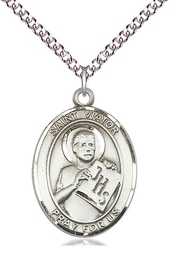 [7408SS/24SS] Sterling Silver Saint Viator of Bergamo Pendant on a 24 inch Sterling Silver Heavy Curb chain