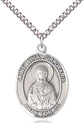 [7411SS/24SS] Sterling Silver Saint Lydia Purpuraria Pendant on a 24 inch Sterling Silver Heavy Curb chain