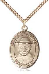 [7412GF/24GF] 14kt Gold Filled Saint Damien of Molokai Pendant on a 24 inch Gold Filled Heavy Curb chain
