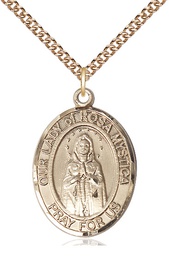 [7413GF/24GF] 14kt Gold Filled Our Lady of Rosa Mystica Pendant on a 24 inch Gold Filled Heavy Curb chain