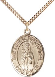 [7413GF/24GF] 14kt Gold Filled Our Lady of Rosa Mystica Pendant on a 24 inch Gold Filled Heavy Curb chain