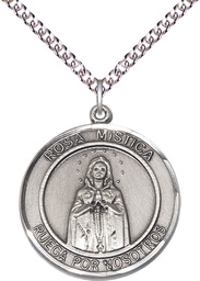 [7413RDSPSS/24SS] Sterling Silver Our Lady Rosa Mystica Pendant on a 24 inch Sterling Silver Heavy Curb chain