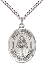 [7413SPSS/24SS] Sterling Silver Rosa Mystica Pendant on a 24 inch Sterling Silver Heavy Curb chain