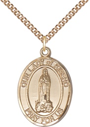 [7414GF/24GF] 14kt Gold Filled Our Lady of Kibeho Pendant on a 24 inch Gold Filled Heavy Curb chain