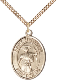 [7415GF/24GF] 14kt Gold Filled Saint Theodore Stratelates Pendant on a 24 inch Gold Filled Heavy Curb chain