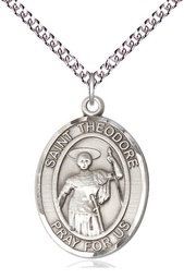 [7415SS/24SS] Sterling Silver Saint Theodore Stratelates Pendant on a 24 inch Sterling Silver Heavy Curb chain