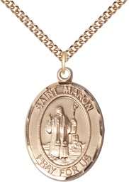 [7417GF/24GF] 14kt Gold Filled Saint Maron Pendant on a 24 inch Gold Filled Heavy Curb chain