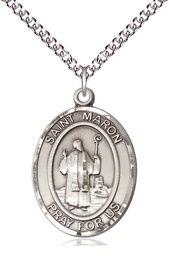 [7417SS/24SS] Sterling Silver Saint Maron Pendant on a 24 inch Sterling Silver Heavy Curb chain