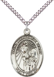 [7420SS/24SS] Sterling Silver Saint Margaret Mary Alacoque Pendant on a 24 inch Sterling Silver Heavy Curb chain