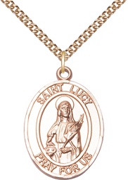[7422GF/24GF] 14kt Gold Filled Saint Lucy Pendant on a 24 inch Gold Filled Heavy Curb chain