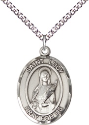 [7422SS/24SS] Sterling Silver Saint Lucy Pendant on a 24 inch Sterling Silver Heavy Curb chain