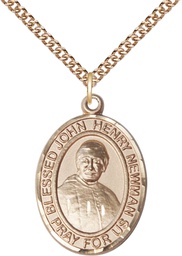 [7423GF/24GF] 14kt Gold Filled Blessed John Henry Newman Pendant on a 24 inch Gold Filled Heavy Curb chain