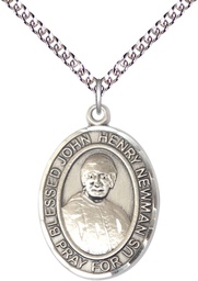 [7423SS/24SS] Sterling Silver Blessed John Henry Newman Pendant on a 24 inch Sterling Silver Heavy Curb chain