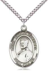 [7424SS/24SS] Sterling Silver Saint Andre Bessette Pendant on a 24 inch Sterling Silver Heavy Curb chain