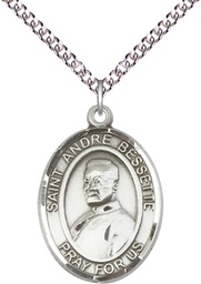 [7424SS/24SS] Sterling Silver Saint Andre Bessette Pendant on a 24 inch Sterling Silver Heavy Curb chain