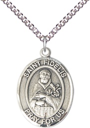 [7426SS/24SS] Sterling Silver Saint Fidelis Pendant on a 24 inch Sterling Silver Heavy Curb chain