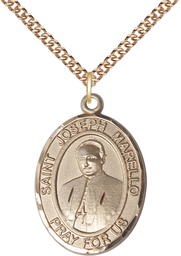[7430GF/24GF] 14kt Gold Filled Saint Joseph Marello Pendant on a 24 inch Gold Filled Heavy Curb chain